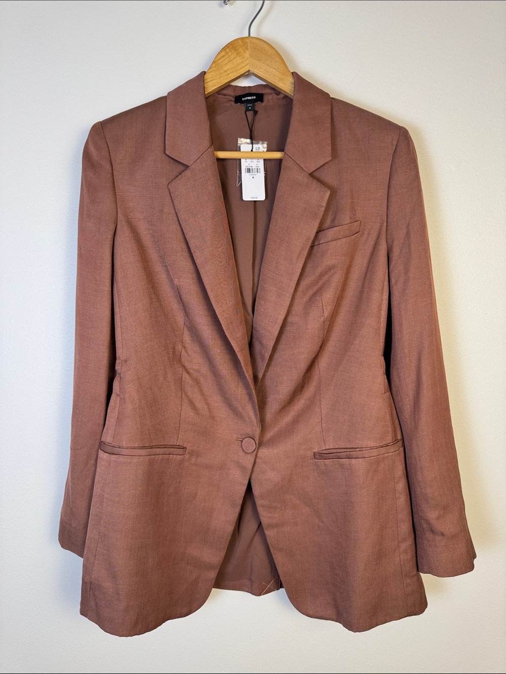 Express Linen Blend One Button Cinched Boyfriend Blazer Mocha M NWT